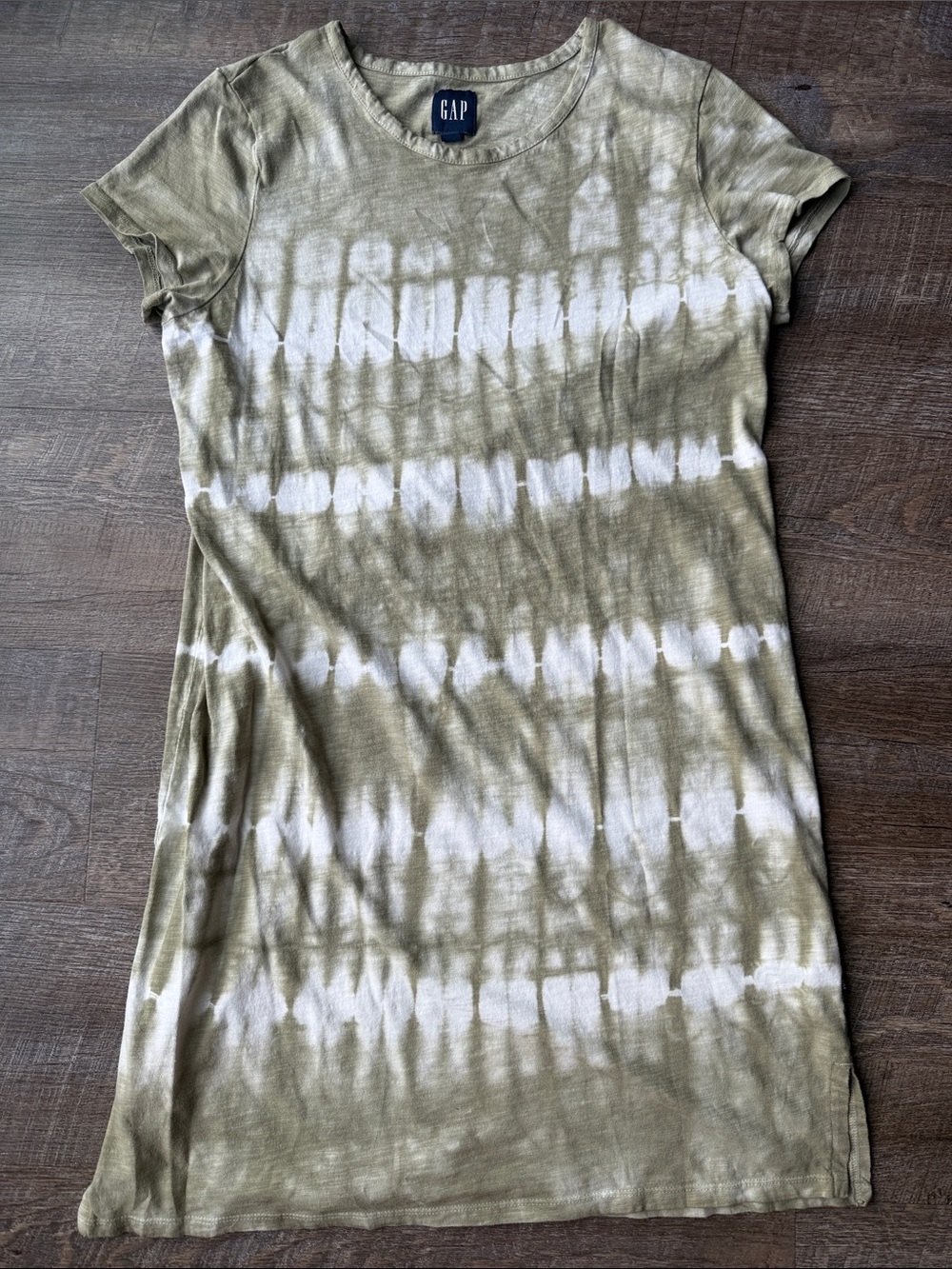 GAP Olive & White Tie-Dye Short Sleeve Mini Dress